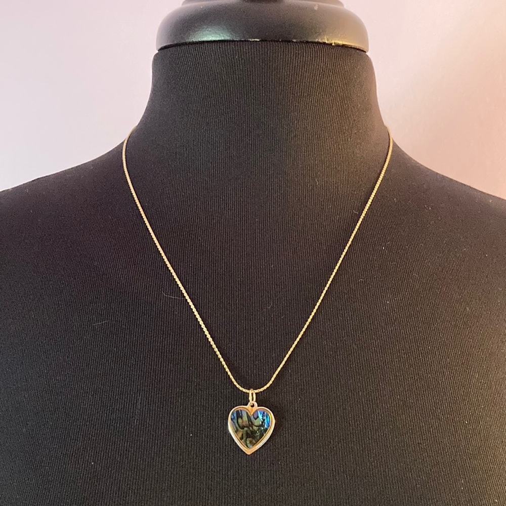 Vintage Gold Faux Abalone Shell Heart Necklace
